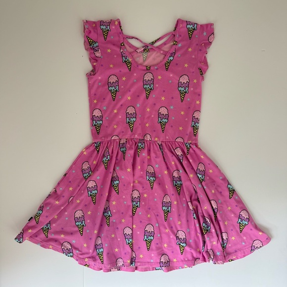 Pixie Lane Other - Pixie Lane Pink Ice Cream Print Flutter Sleeve Dress Girls Size 7